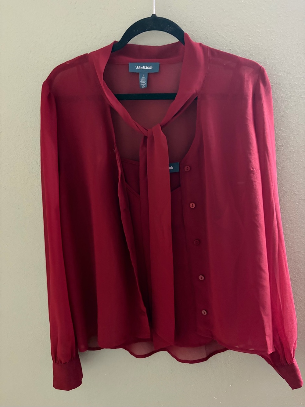 Women’s Red Tie-Neck Blouse